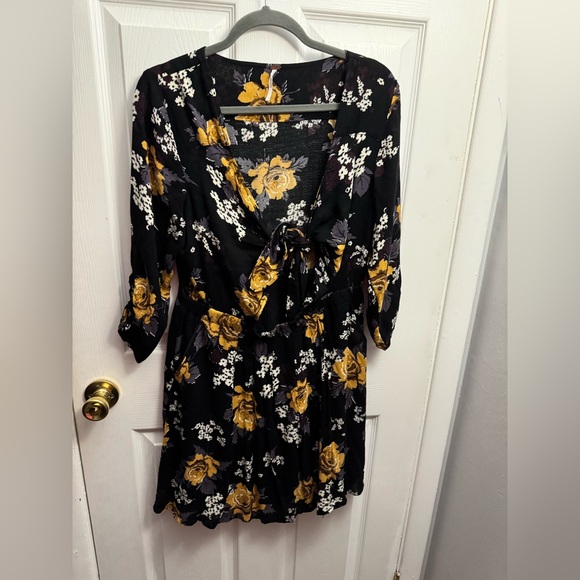 Free People Black and Yellow Floral Long Sleeve Dress - Picture 2 of 5
